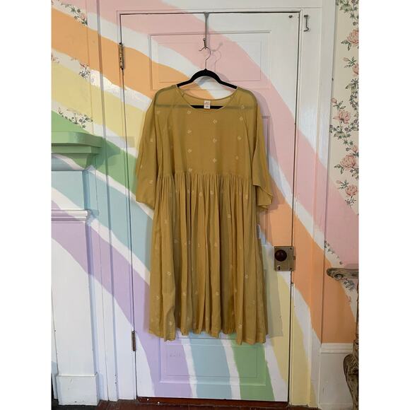 House of Wandering Silk Juhu Cotton Dress NWT $259 Turmeric One Size - Picture 1 of 10